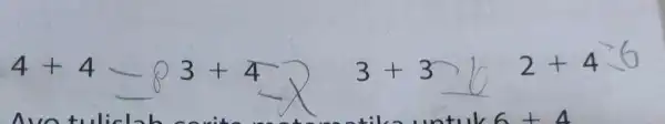 4+4-33+4 3+3 __ 2+4 No tuliclah conto natika untuk 6 + A