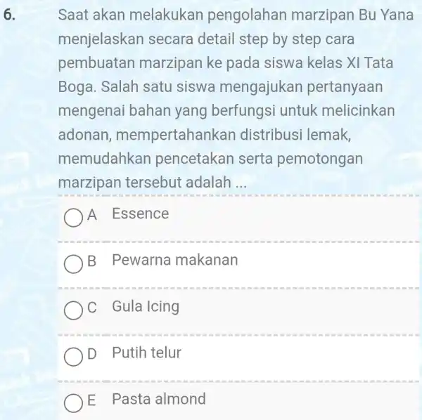 6. Saat akan melakukan pengolahan marzipan Bu Yana menjelaskan secara detail step by step cara pembuatan marzipan ke pada siswa kelas XI Tata Boga.