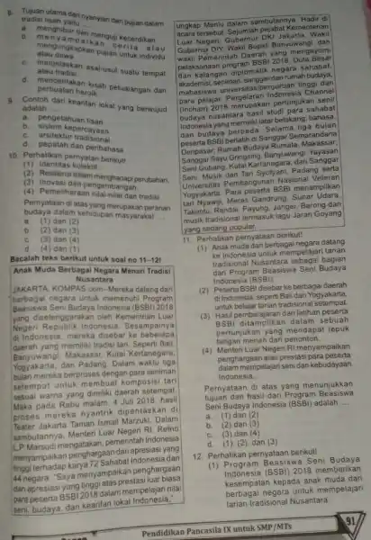 8. Tujuan utama aitu yanyian dan pujian dalam tradisi lisan yaitu __ b. menyubur dan menguji kecerdikan b. m atau dewa atau dengkapkan pujianerit