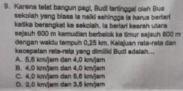 9. Karena telat bangun pagi, Budi tertinggal oleh Bus sekolah yang blasa la nalk sehingga la harus berlarl kertika berangkat ke sekolah, la berlari