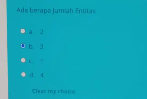 Ada berapa Jumlah Entitas a. 2 b. 3 c. 1 d. 4 Clear my choice