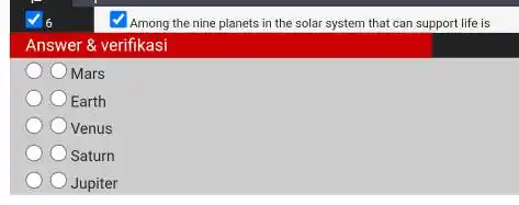 Among the nine planets in the solar system that can support life is Answer & verifikasi Mars Earth Venus Saturn Jupiter