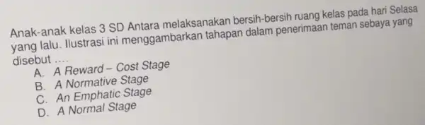 Anak-anak kelas 3 SD Antara melaksanakan bersih -bersih ruang kelas pada hari Selasa yang lalu. Ilustrasi ini menggambarkan tahapan dalam penerimaan teman sebaya yang