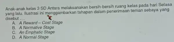 Anak-anak kelas 3 SD Antara melaksanakan bersih-bersih ruang kelas pada hari Selasa yang lalu. Ilustrasi ini menggambarkan tahapan dalam penerimaan teman sebaya yang disebut