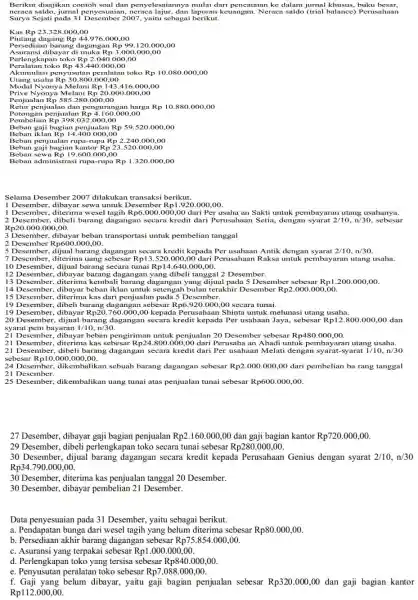 Berikut disajikan contoh soal dan penyelesai.annya mulai dari pencatatan ke dalam jurnal khusus, buku besar, neraca saldo, jurnal penyesuaiar dan laporan keuangai 1. Neraca