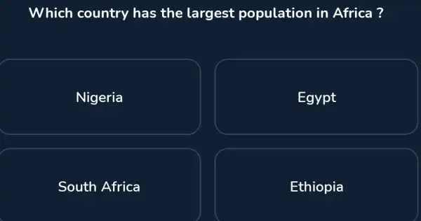 Which country has the largest population in Africa ? Nigeria Egypt South Africa Ethiopia