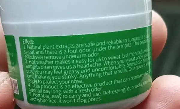 Effect: 1. Natural plant extracts are safe and reliable in summes. tes sweat and there is a foul odor under the armpits This go.