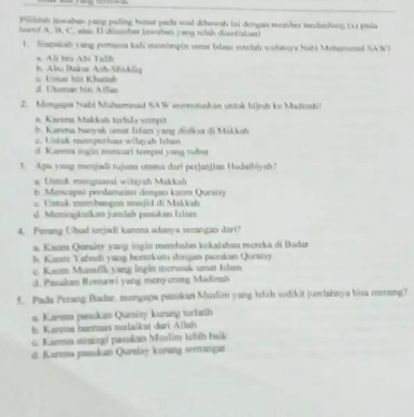 Filitiah jawaban yang palling benar pada mal dihawah ini dengan member tendasilang (x) atail D. dilomber Jawaban yang telah disedlakun! 1. Simpakahyang pertana kali