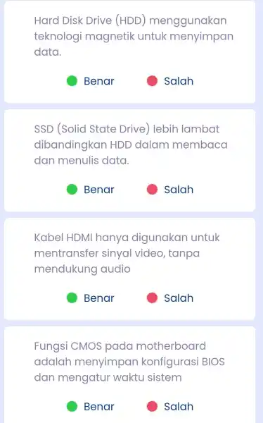 Hard Disk Drive (HDD)menggunakan teknologi magnetik untuk menyimpan data. C SSD (Solid State Drive ) lebih lambat dibandingkar 2 HDD dalam membaca dan menulis