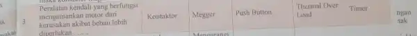 ik Peralatan kendali yang berfungsi mengamankan motor dari kerusakan akibat beban lebih diperlukan __ Kontaktor Megger Push Button Thermal Over Load Timer ngan tak
