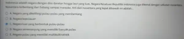 indonesia adalah nepar a deng an diisi daratan hir ggalaut yang luas. Ne ara Kesa tuan Rep Nusantar a terben lang dari Saba ng