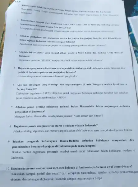 ISAI 1. Jelaskan latar belakang terjadinya Perang Dingin antara Amerika Serikat dan Uni Soviet! Balanmana Perang Dingin mempengaruhi kebijakan luar negeri negara-negara di Asia,