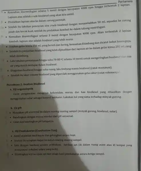 so Kemudian disentrifu gasi selama 5 menit der gan kecepatan 4000 rpm hingga terbentuk 2 Lapisan atas adalah cr ude biodiesel yang akar kita