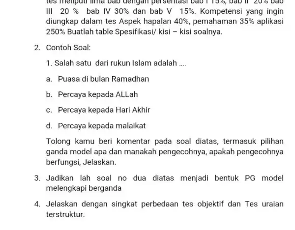 les memputi hima bab dengan persentasi babi 15% , bao ii 20% Dao III 20% bab IV 30% dan bab V 15% Kompetensi yang