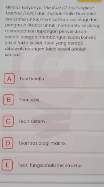 Melalui karyanya The Rule Of Sosiological Method (1895) dan Suicide Emile Durkheim berusaha untuk memisahkar sosiologi dari pengaruh filsafat untuk membantu sosiologi mendapatkan lapangan