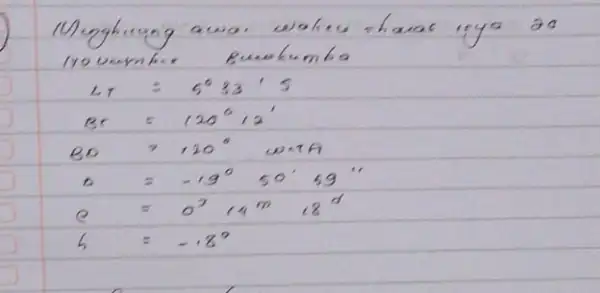 Mughing awar walew tharat iryo 20 trovember eumbumba [ } angle T & =5^circ 33^prime 5 B r & =120^circ 12^prime B D &