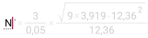 N'vert '=(3)/(0,05)times (sqrt (9times 3,919-12,36^2))/(12,36)