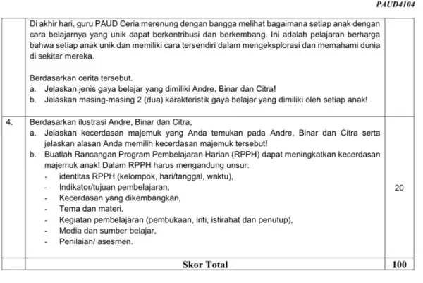 PAUD4104 Di akhir hari, guru PAUD Ceria merenung dengan bangga melihat bagaimana setiap anak dengan cara belajarnya yang unik dapat berkontribusi dan berkembang Ini