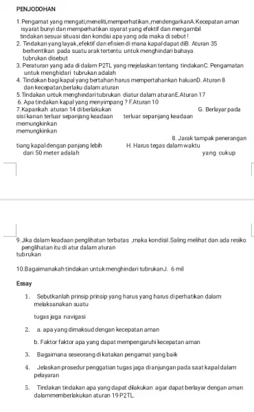 PENJODOHAN 1.Pengamat yang mengati,menelit,memperhatikan, mendengarkanA Kecepatan aman isyarat bunyi dan syarat yang efektif dan mengambil tindakan sesuai situasi dan kondisi apa yang ada maka