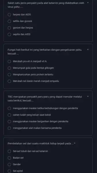 Salah satu jenis penyakit pada alat kelamin yang diakibatkan oleh virus yaitu __ herpes dan AIDS sefilis dan gonore gonore dan herpes sepilis dan