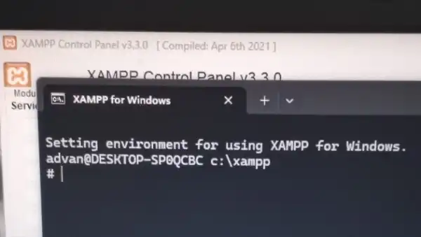 Setting environment : for using XAMPP for Windows. advan@DESK TOP-SPROCBC c: |xampp it