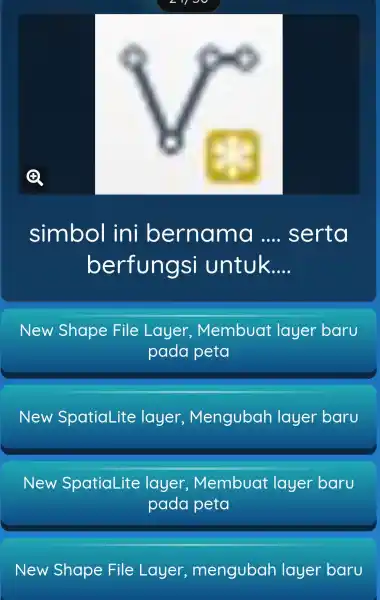 simbol ini bernama oooo serta berfungsi untuk. __ New Shape File Layer Membuat layer baru pada peta New SpatiaLite layer ; Mengubah layer baru