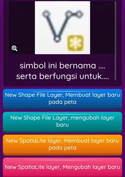 simbol ini bernama __ serto berfungsi i untuk... New Shape File Layer Membua laye baru pado I peta New Shape File Layer ; mengubah