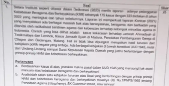 Soal laporan adanya pelangaran asse yang meningkat dari lahun sebelumnya. Laporan in memperhati laporan Kontras (Roas) (panin) sebanyak 175 kasun dengan 333 findakan dilahun