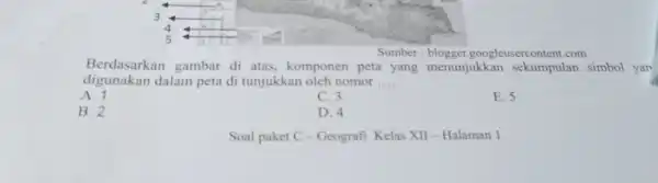 Sumber : blogger.googleuser content.com Berdasarka gambar di atas komponen peta yang sekumpulan simbol yan digunakan dalam peta di tunjukkan oleh nomor __ A. 1