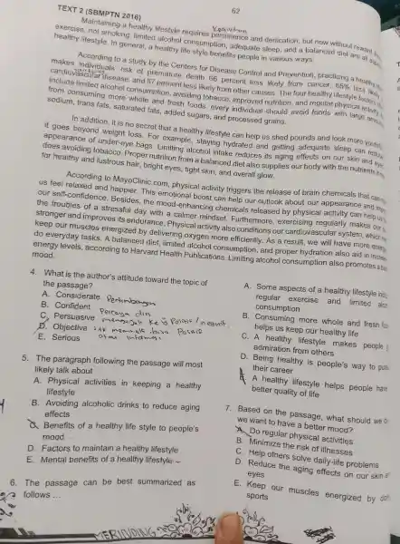 TEXT 2 (SBMPTN 2016) Maint aining a health lifestyl e require regigihan and dedi cation,but now wi thout reward no Kegigihan exercise,not smoki ng,