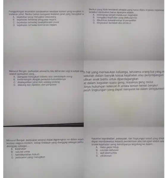 tindakan jahat. Berikut bukan kategeori tindakan jahat yang merugikan a Penggolongan kojahatan berdasarkan keadaan korban yang dirugikan ki A. kejahatan yang merugikan seseorang B.