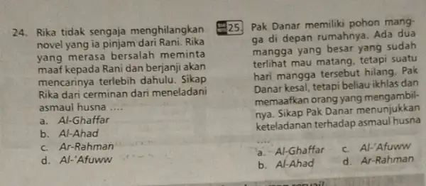 24. Rika tidak sengaja menghilangkan novel yang ia pinjam dari Rani. Rika yang merasa bersalah meminta maaf kepada Rani dan berjanji akan mencarinya terlebih