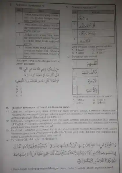 8. Perhatikan data berikut ini! No. & multicolumn(1)(|c|)( Data ) 1. & Jadilah kamu orangyang pandai, atau orang yang belajar, atau yang mendengarkan 2.