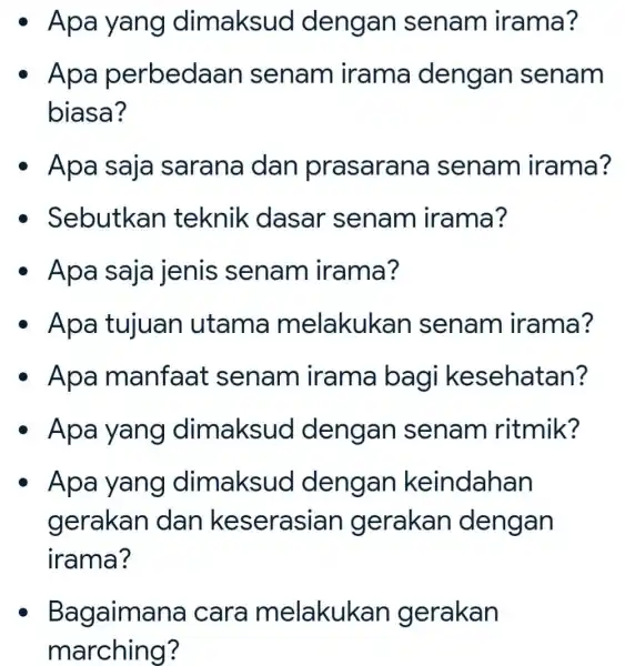 - Apa yang dimaksud dengan senam irama? - Apa perbedaan senam irama dengan senam biasa? - Apa saja sarana dan prasaranô senam irama? -