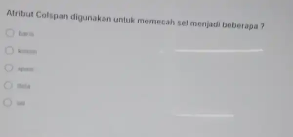 Atribut Colspan digunakan untuk memecah sel menjadi beberapa? baris kolom spasi data set