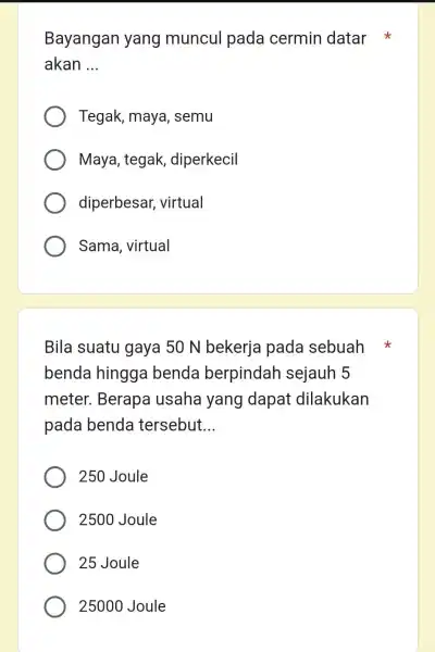 Bayangan yang muncul pada cermin datar akan __ Tegak maya, semu Maya, tegak , diperkecil diperbesar virtual Sama . virtual Bila suatu gaya 50