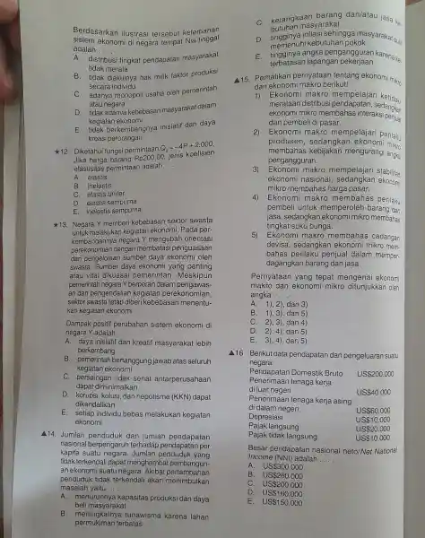 Berdasarkan ilustrasi tersebut kelemahan sistem ekonomi di negara tempat Nia tinggal adalah .... __ A. dis si tingkat pendapatan masyarakat distribusi tidak merata B.