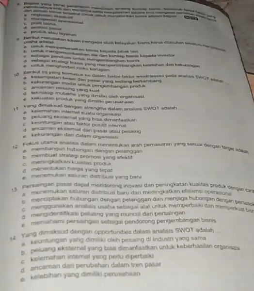 B. tentang konsep tisros, termasal menjalankan tisnis adalah __ a. ringkasan ekmokutit b. manajomen opersational C. protil bisnis e. produk atau layanan usaha adalah