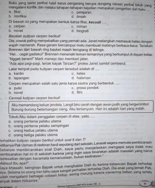 Buku yang berisi perihal hasil karya per ngaran g berupa dongeng rekaan perihal tokoh yang men konflik dan melalui tahapar 7-tahapar kejadian meruk akan