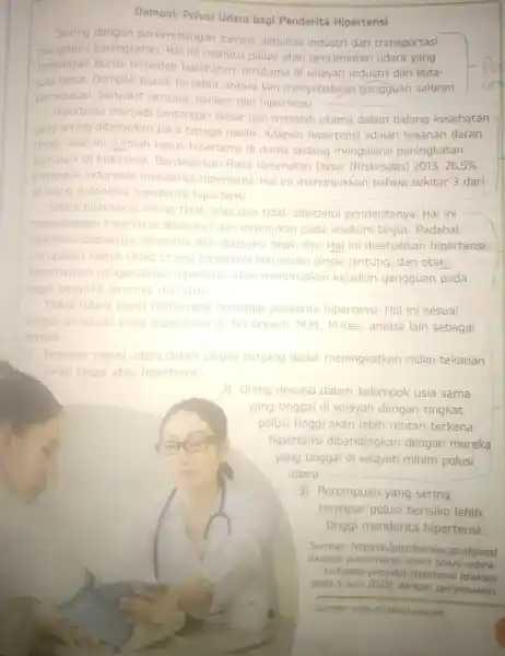 Dampak Polusi Udara bagi Penderita Hipertensi Seiring dengan perkembangan zaman, aktivitas industri dan transportasi mengalami peningkatan. Hal ini memicu polusi atau pencemaran udara yang