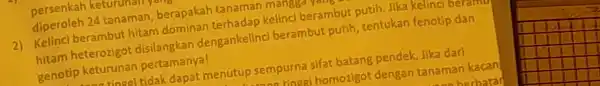 diperoleh.2.2 tanaman, berapalah tanaman manggara genotip keturunan pertamanyal adalah................................................................ menansingan homorigot-dengan tanaman karah