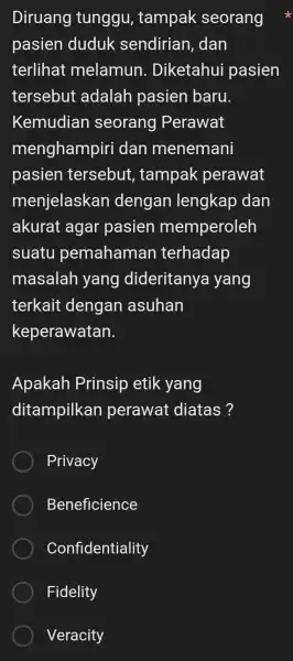 Diruang tunggu , tampak seorang pasien duduk sendirian , dan terlihat melamun . Diketahui pasien tersebut adalah pasien baru. Kemudian seorang Perawat menghampiri dan