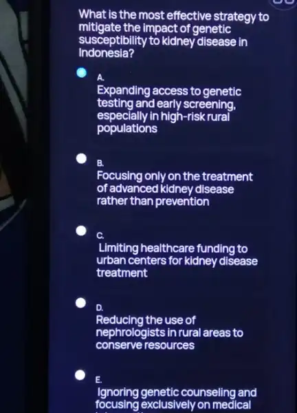 What is the most effective strategy to mitigate the impact of genetic susceptibility to kidney disease in Indonesia? Expanding access to genetic testing and