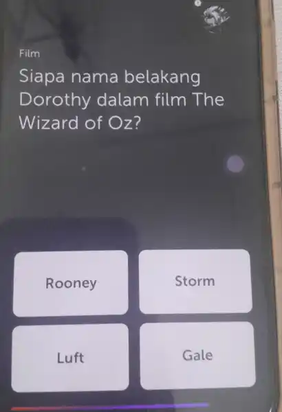 Film Siapa nama belakang Dorothy dalam film The Wizard of Oz Rooney Storm Luft Gale