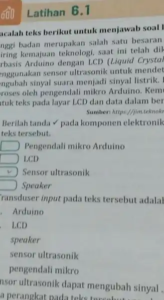 Latihan 6.1 acalah teks berikut untuk menjawab soall nggi badan merupakan salah satu besaran iring kemajuan teknologi,saat ini telah dil rbasis Arduino dengan LCD