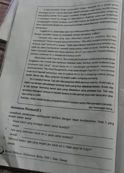 Modul Bahasa disappointed la lalu bertelood untuk menemuhan mowar keampot....Li berlari semangat mencari mawar keempat. Ireempot itu terlihot. An Lisegera mendeliot. Dengan penuh laetamakan,