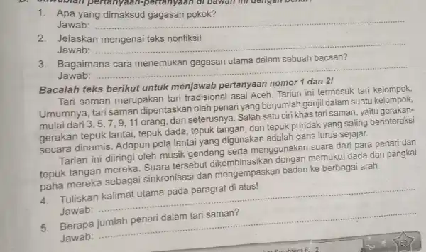 pertanyaan-perteny 1. Apa yang dimaksud gagasan pokok? Jawab: __ Jelaskan Jawab: __ https://www. 3.Bagaimana cara menemukan gagasan utama dalam sebuah bacaan? Jawab: __ Bacalah