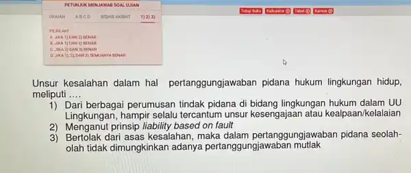 PETUNJI UKMEN JAWAB SO AL UJIAN URAIAN ABCD SEBAB AKIBA T 1) 2) 3) PILIHLAH! A. JIKA 1)DAN 2) BENAR B. JIKA 1) DAN