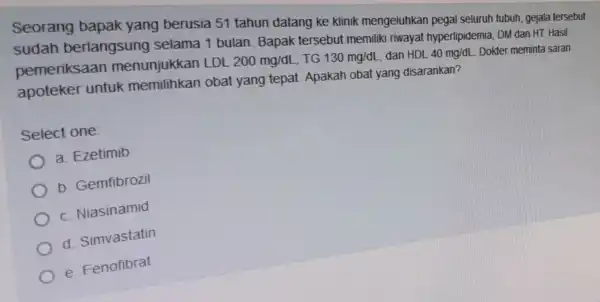 Seorang bapak yang berusia 51 tahun datang ke klinik mengeluhkan pegal seluruh tubuh gejala tersebut sudah berlangsung selama 1 bulan Bapak tersebut memiliki riwayat