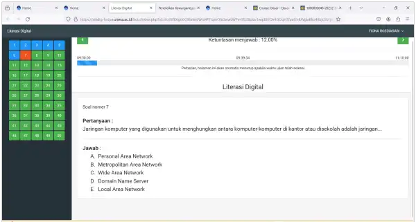 Soal nomer 7 Perhatian, halan nan ini akan otomatis menutup apabila waktu ujian tel h selesai Literasi Di igital Pertanyaan : Jaringan kon nputer